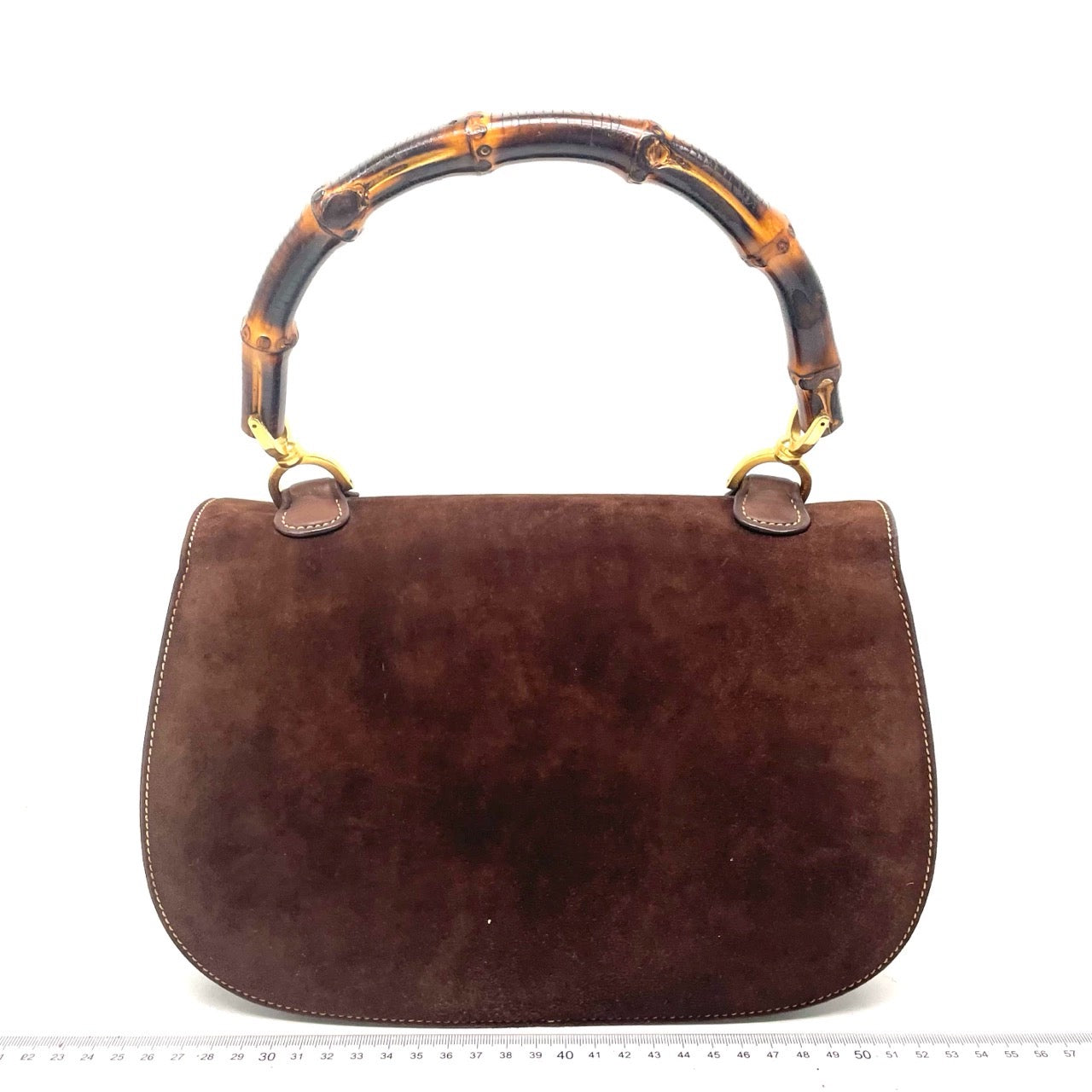 Gucci Bamboo 1947 Top Handle Bag Suede Leather Medium Dark Chocolate Brown