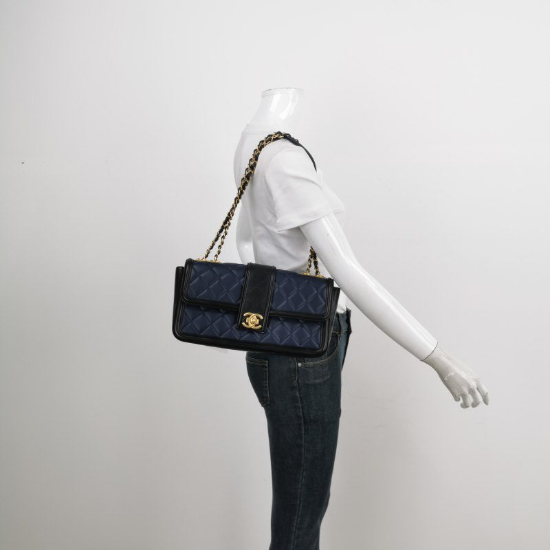 Chanel Elegant CC Flap Bag Navy Black Quilted Medium