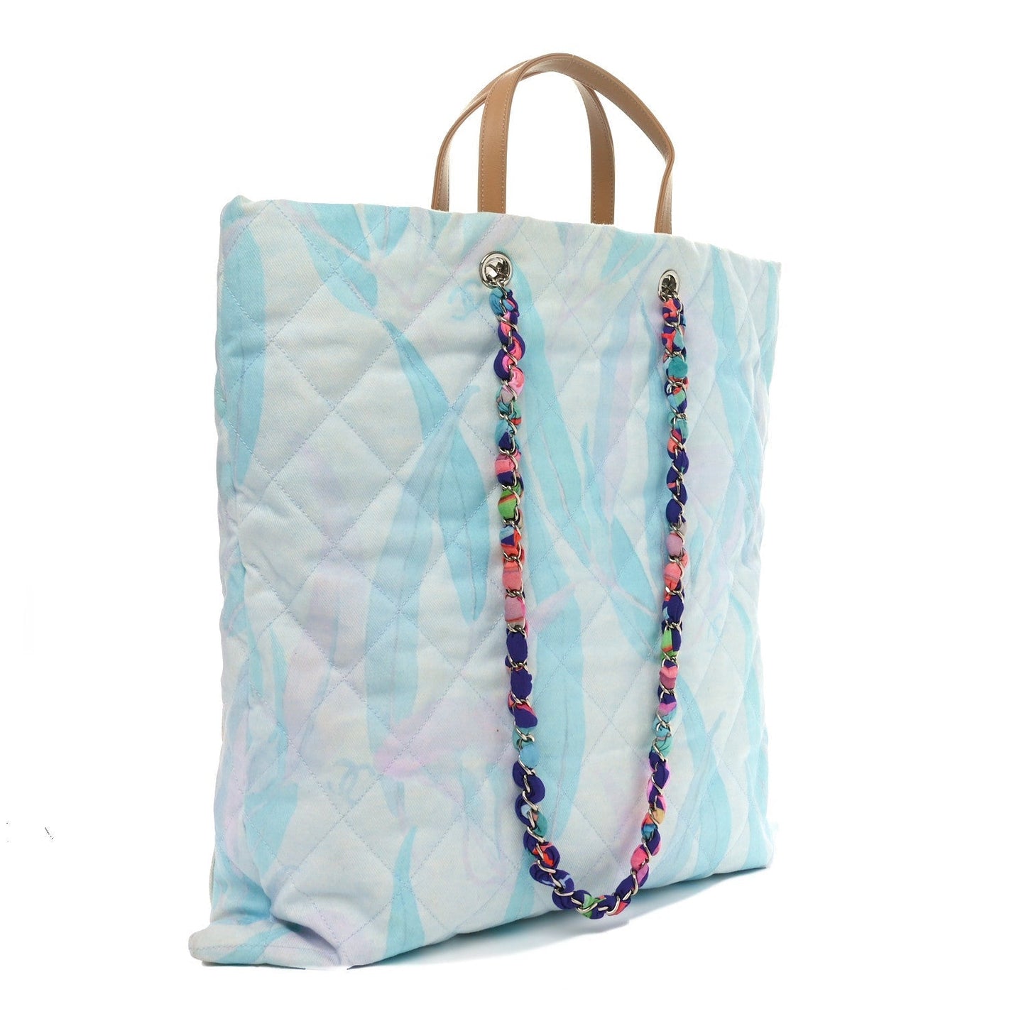 Chanel Canvas Quilted Jungle Jeans Tote White Multicolor