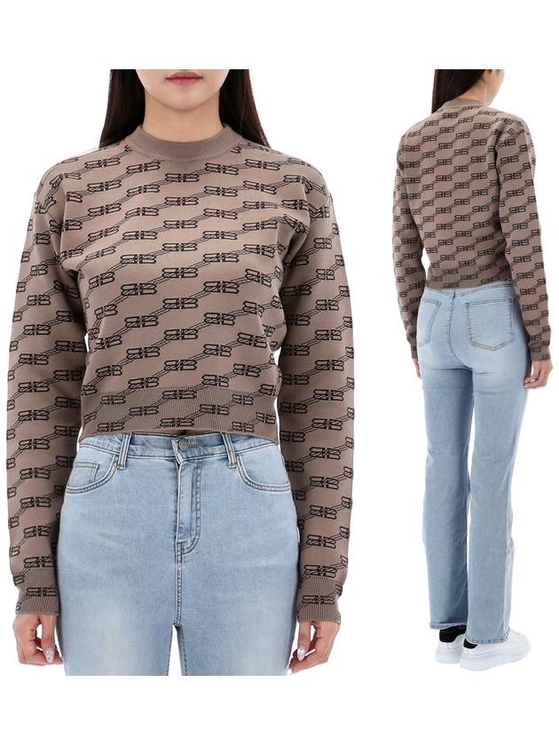 Luxury Balenciaga Trending 2025 BB Icon Jacquard Knit Top Brown