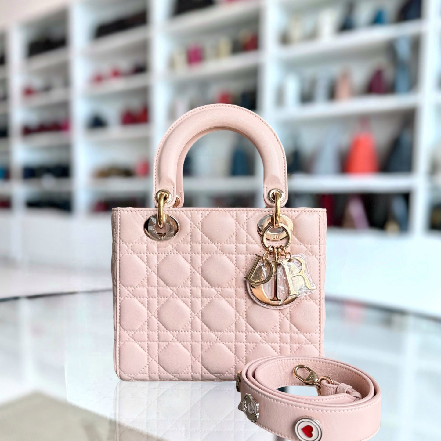Dior Lady Small - Cannage Lambskin Light Pink Gold Hardware