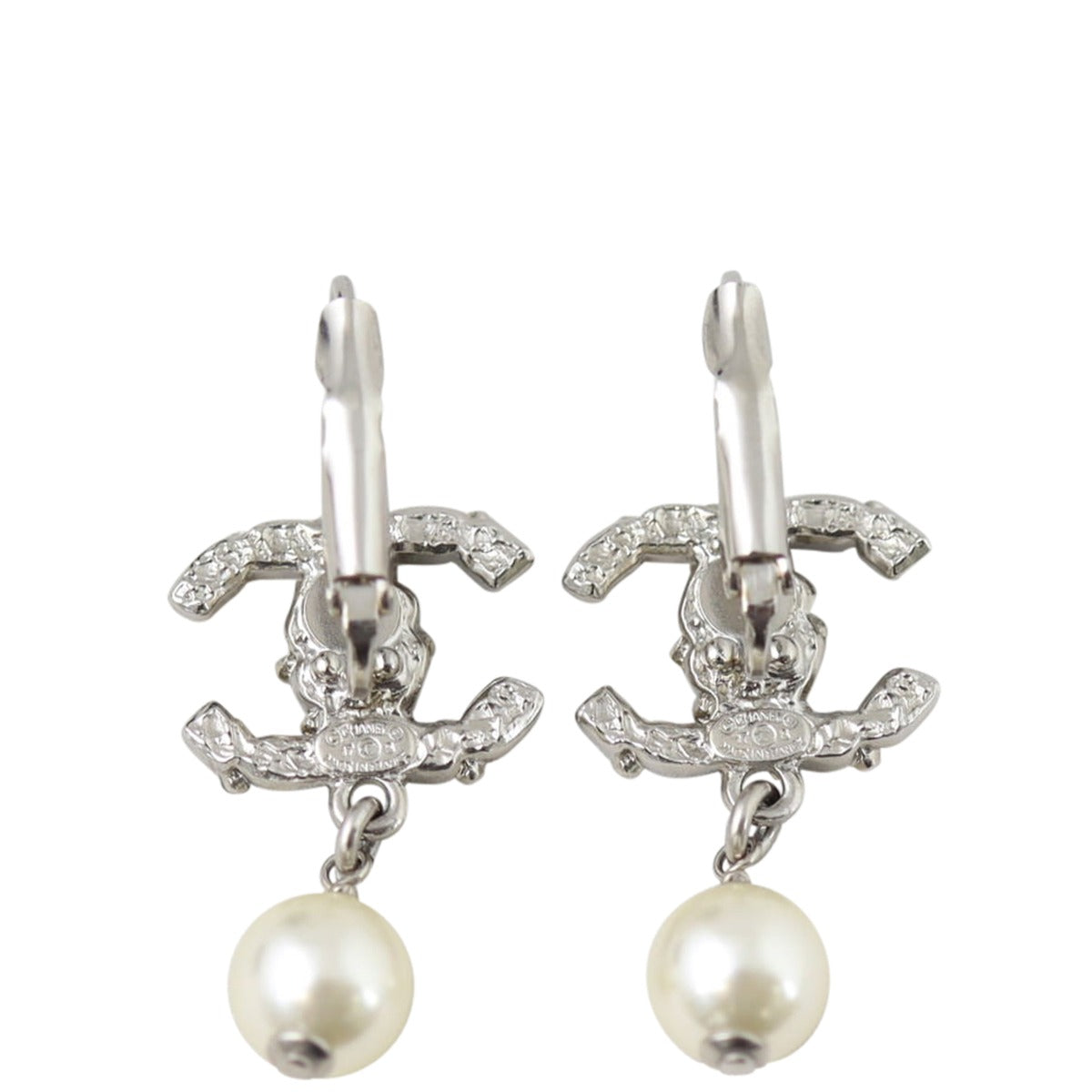 Chanel CC Pearl Drop Earrings | Silver