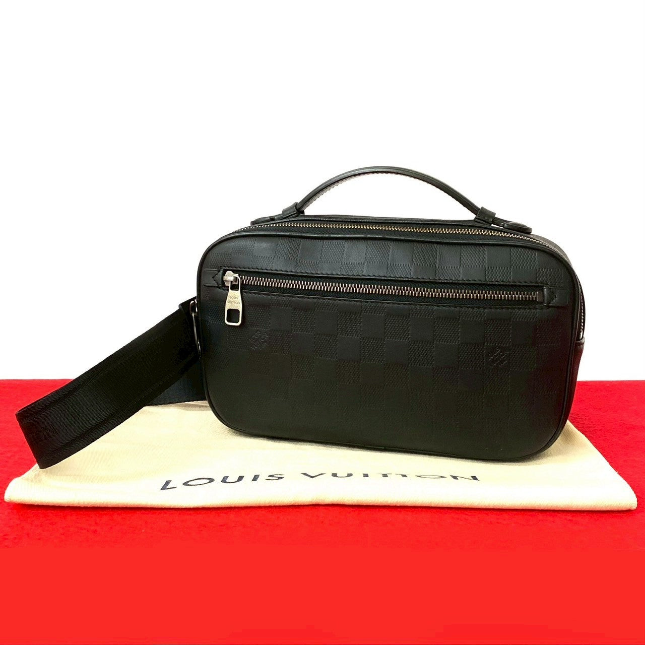 LOUIS VUITTON Sling bag leather black Damier Anfini Ambreil