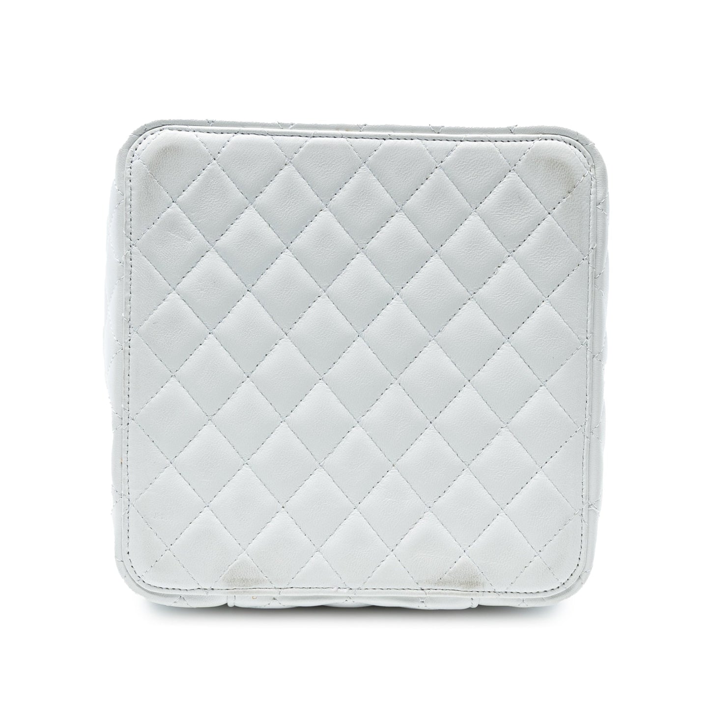 White Chanel Large Quilted Lambskin Top Handle Jewelry Box With Chain Vanity Bag