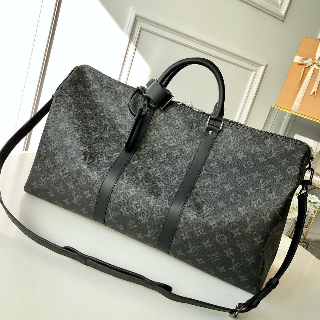 Top Quality Keepall Bandouliere 55 Monogram Eclipse Canvas For Men, Bags, Travel Bags 21.7in/55cm Top Quality M40605
