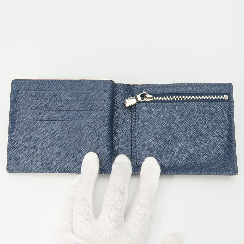 LOUIS VUITTON Bifold Wallet M62046 Taiga Blue Marine Portefeuille Amerigo NM mens  d