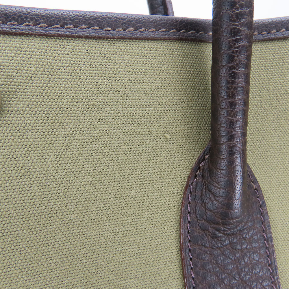 HERMES Tote Bag Canvas, Leather Khaki green Garden party PM unisex(Unisex)  d