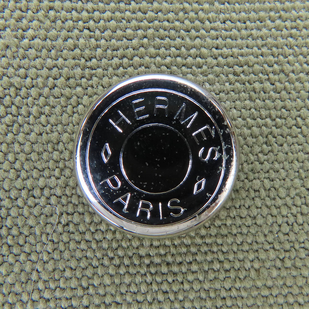 HERMES Tote Bag Canvas, Leather Khaki green Garden party PM unisex(Unisex)  d