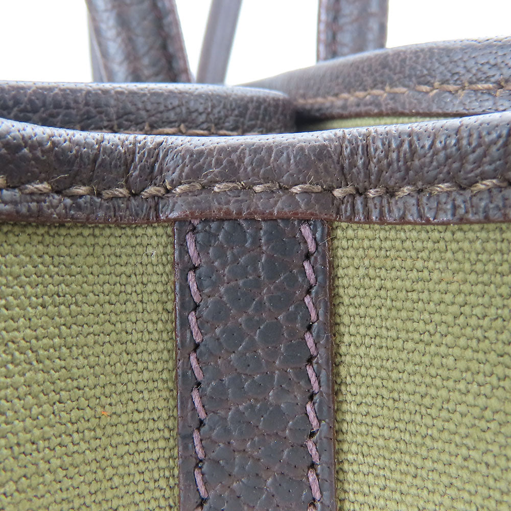 HERMES Tote Bag Canvas, Leather Khaki green Garden party PM unisex(Unisex)  d