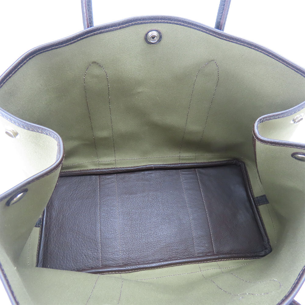 HERMES Tote Bag Canvas, Leather Khaki green Garden party PM unisex(Unisex)  d