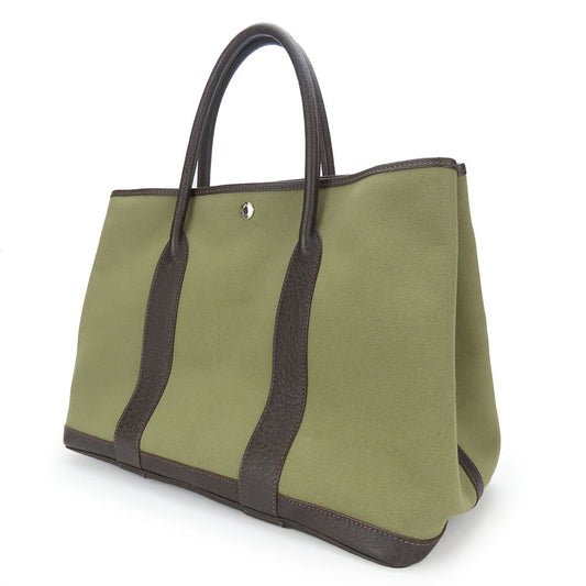 HERMES Tote Bag Canvas, Leather Khaki green Garden party PM unisex(Unisex)  d