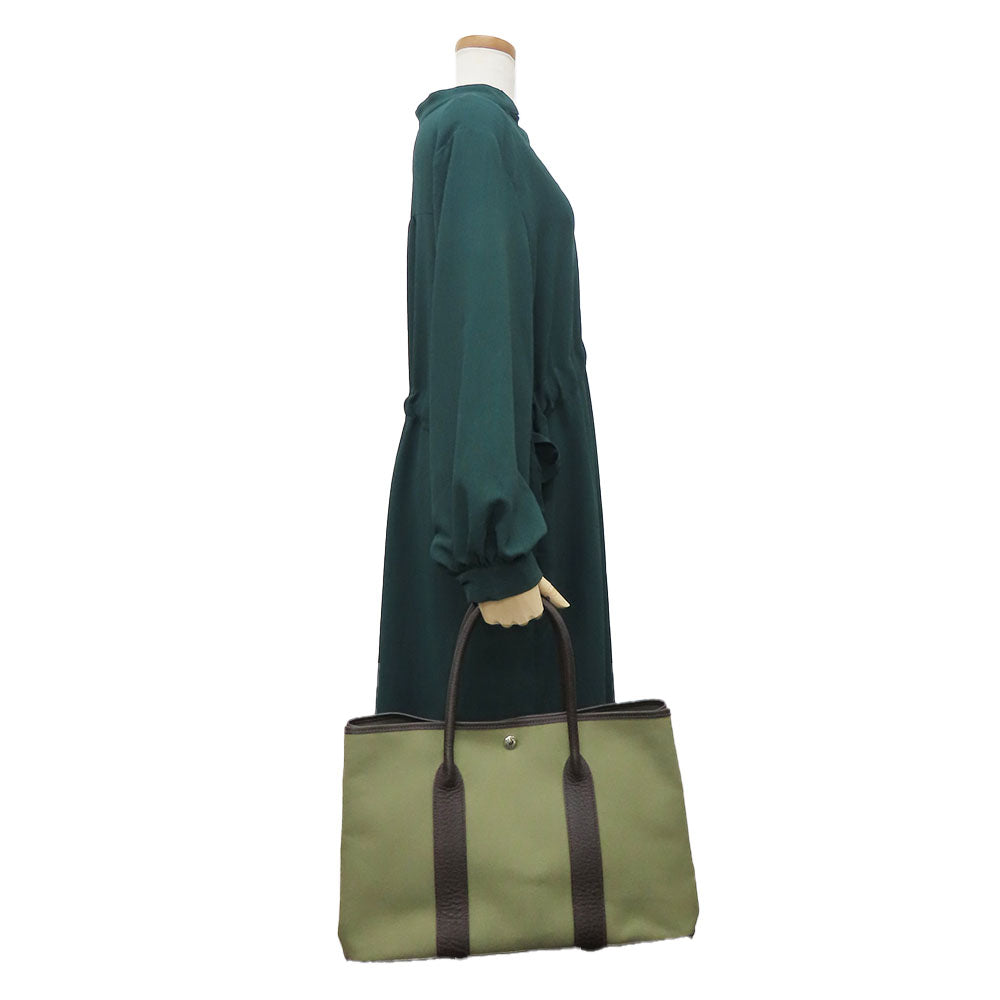HERMES Tote Bag Canvas, Leather Khaki green Garden party PM unisex(Unisex)  d