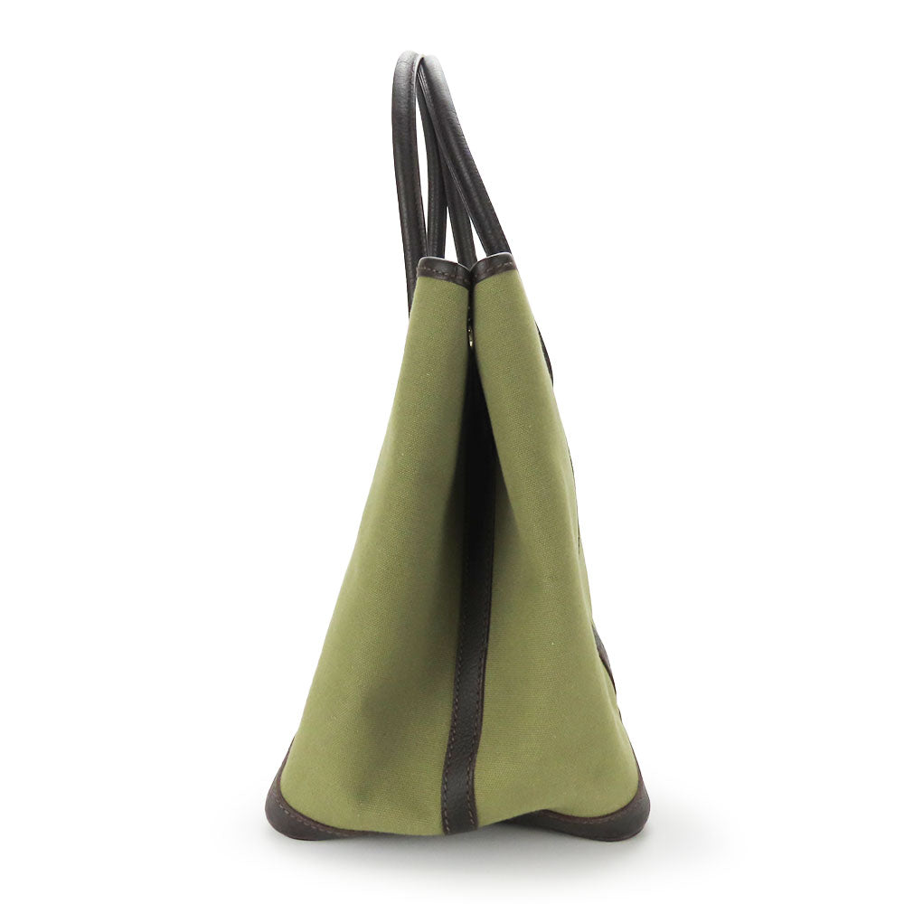HERMES Tote Bag Canvas, Leather Khaki green Garden party PM unisex(Unisex)  d