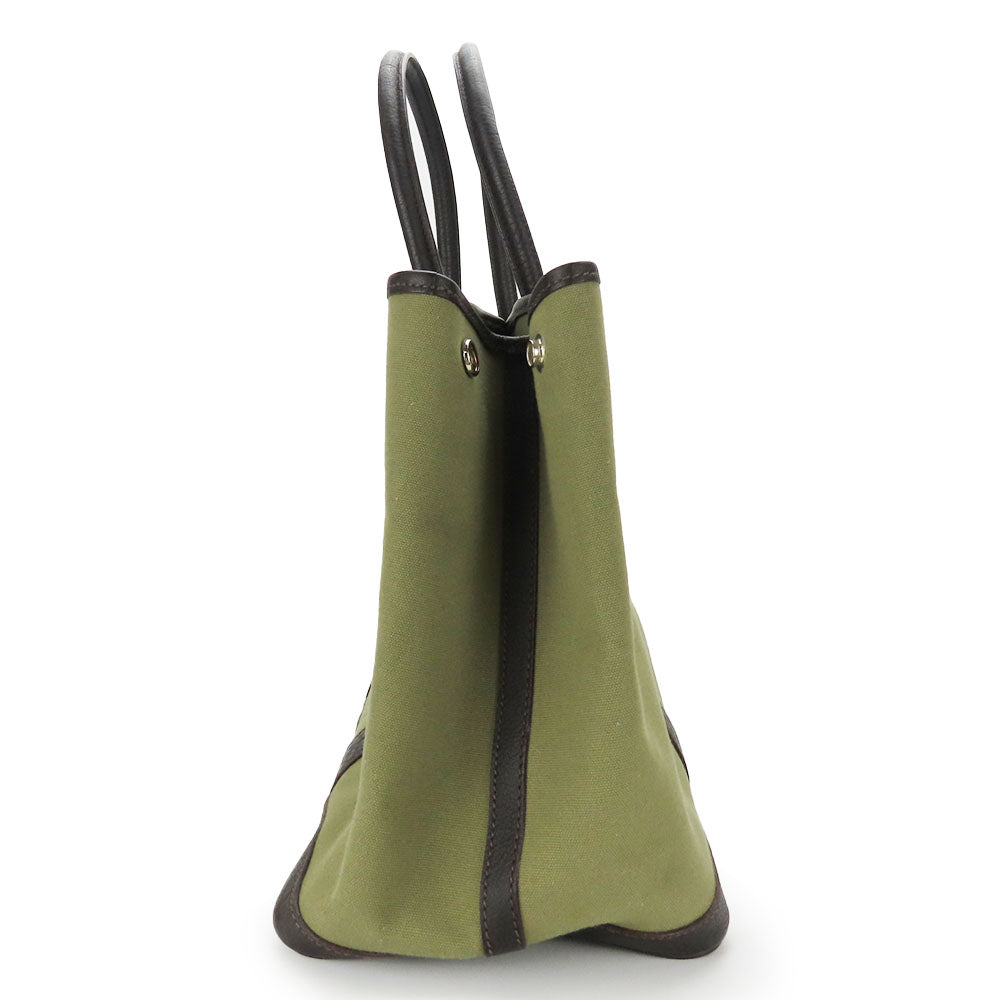 HERMES Tote Bag Canvas, Leather Khaki green Garden party PM unisex(Unisex)  d