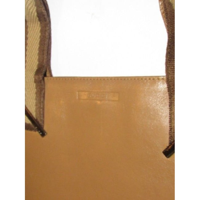 Gucci   Tan Leather With Tan And Brown Striped Accents Fabric Handles