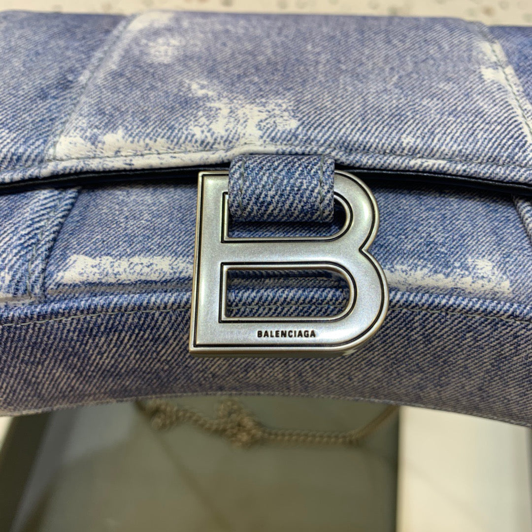 Top Quality Downtown Small Shoulder Bag With Chain Blue Washed, For Women,  Bags 11.8in/30cm