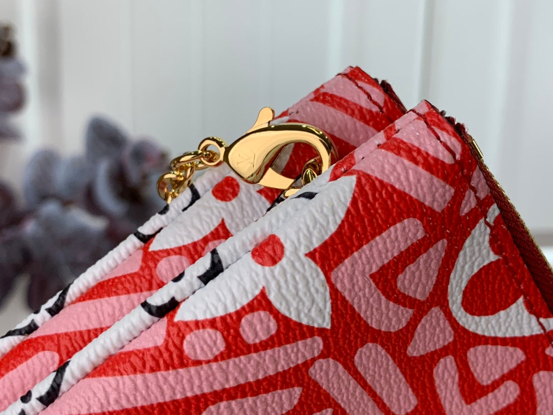 Top Quality Top Quality Crafty Double Zip Pochette Monogram Canvas Red/White For Women,  Shoulder And Crossbody Bags 7.9in/20cm Top Quality