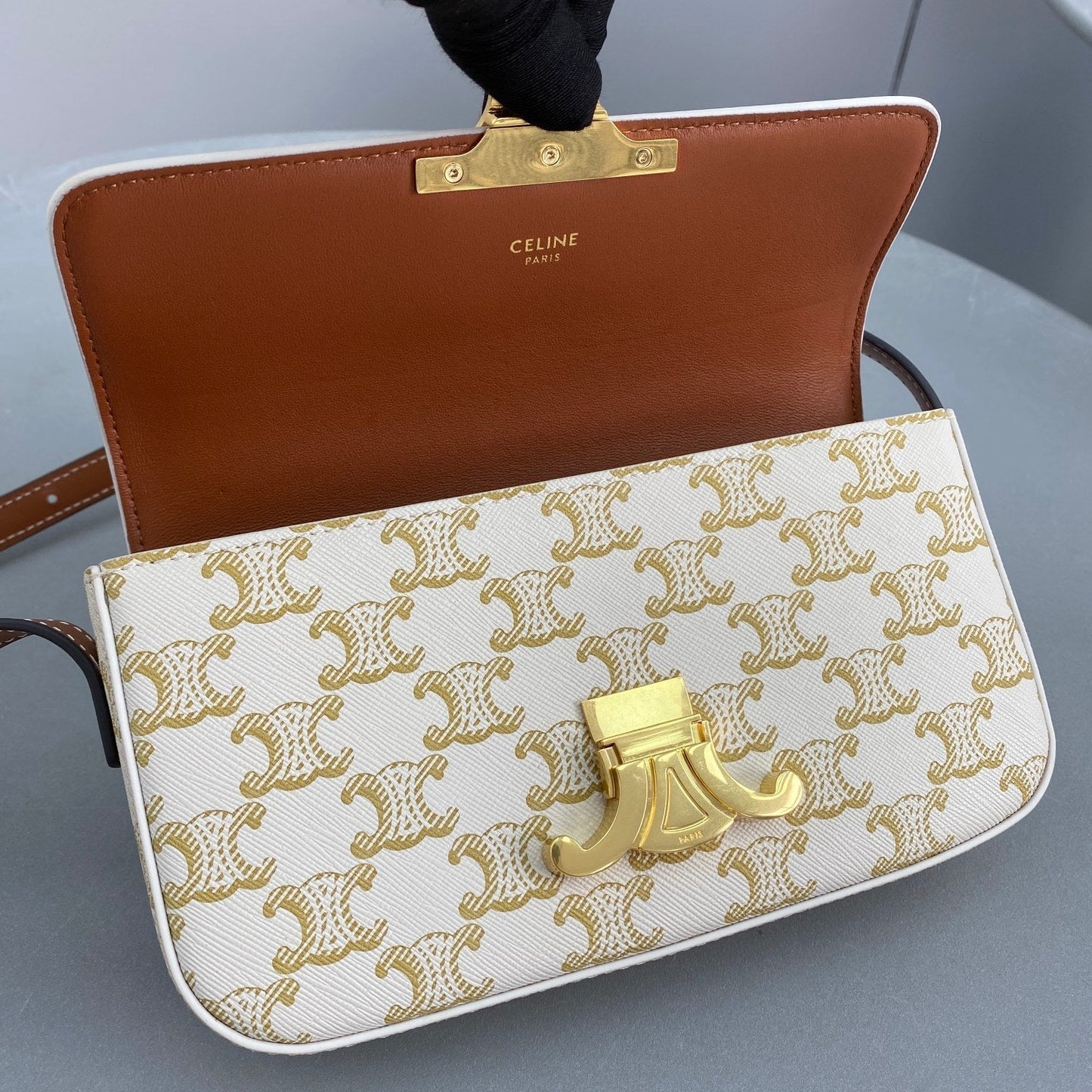 Top Quality Triomphe Shoulder Bag In Triomphe Canvas White For Women 8in/20cm 194142CUZ.01BC