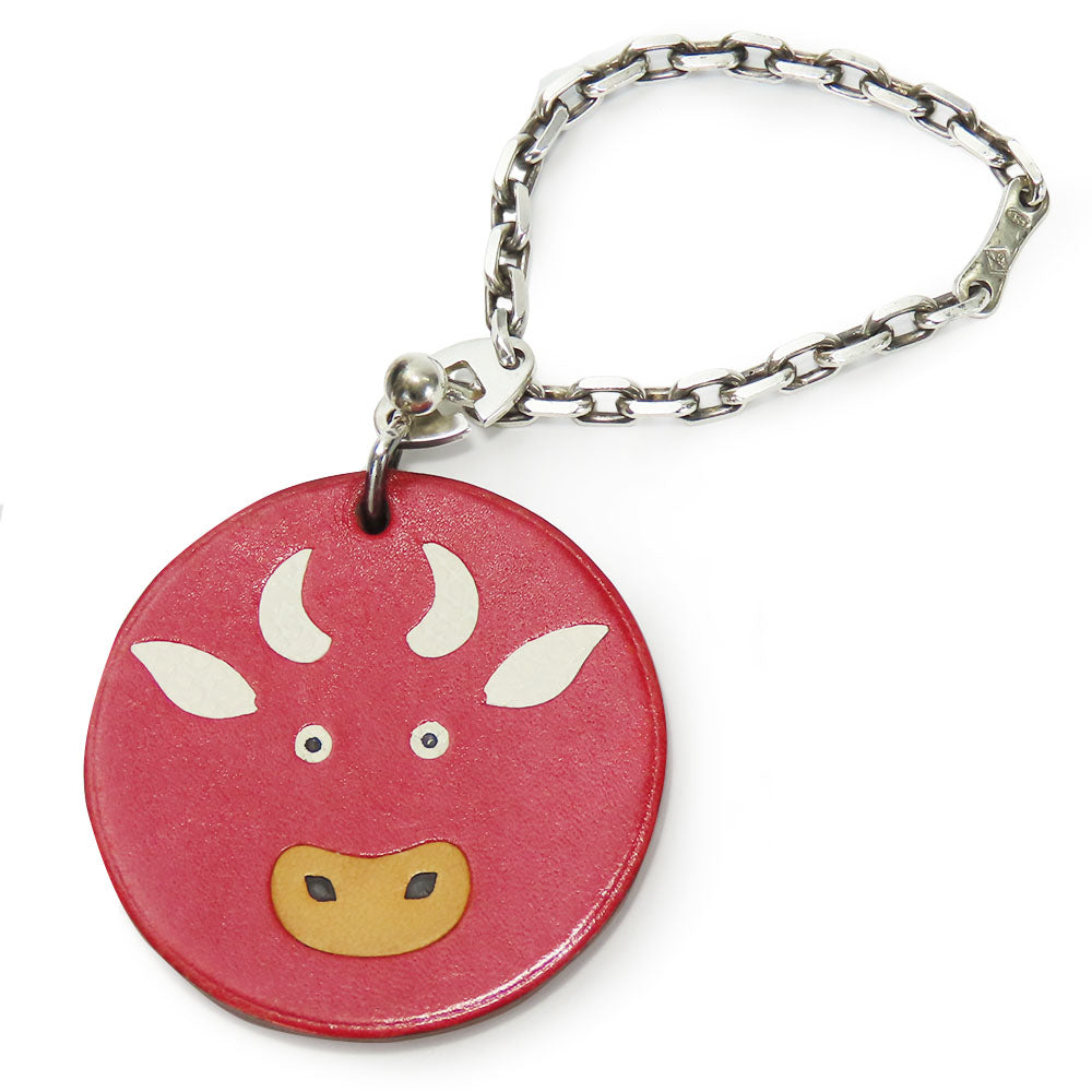 HERMES Bag charm Leather, Silver925 Red animal Women  d