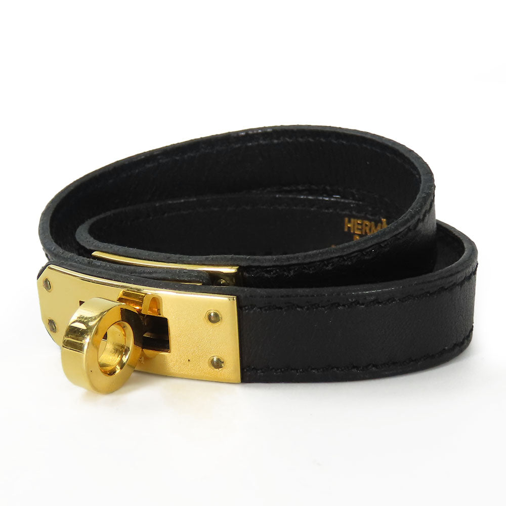 HERMES bracelet Leather, Metal black Kelly Women  d