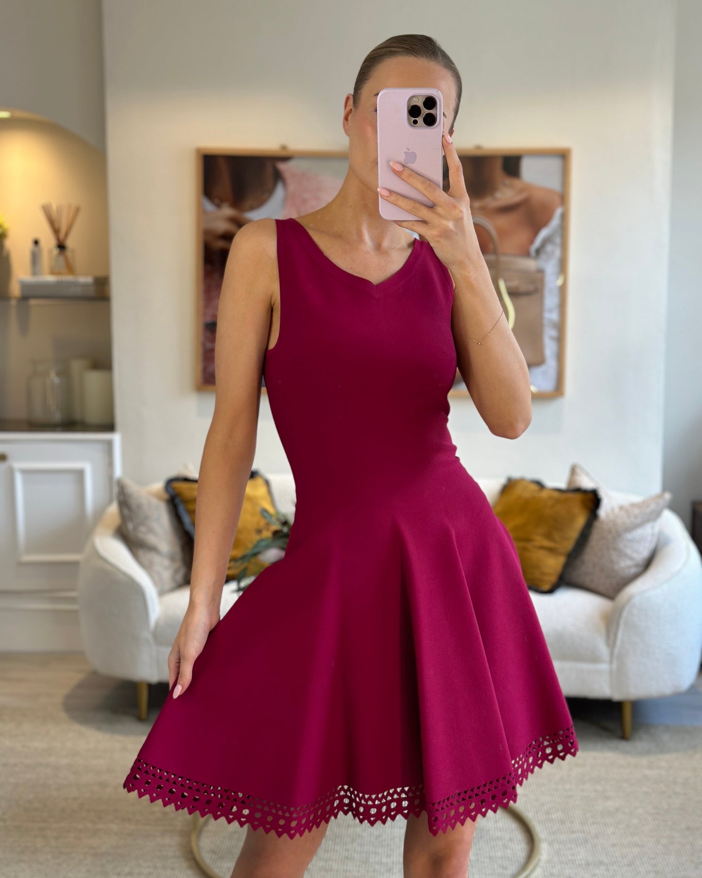 Ala•a Fuchsia Pink Sleeveless Skater Dress Size FR 38 (UK 10)