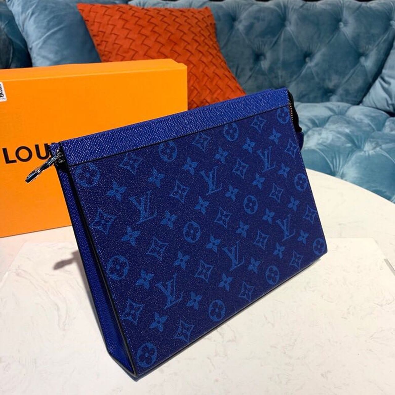 Top Quality Pochette Voyage MM Monogram Eclipse Canvas Pacific Blue For Men, Bags, Travel Bags 10.6in/27cm Top Quality M30423