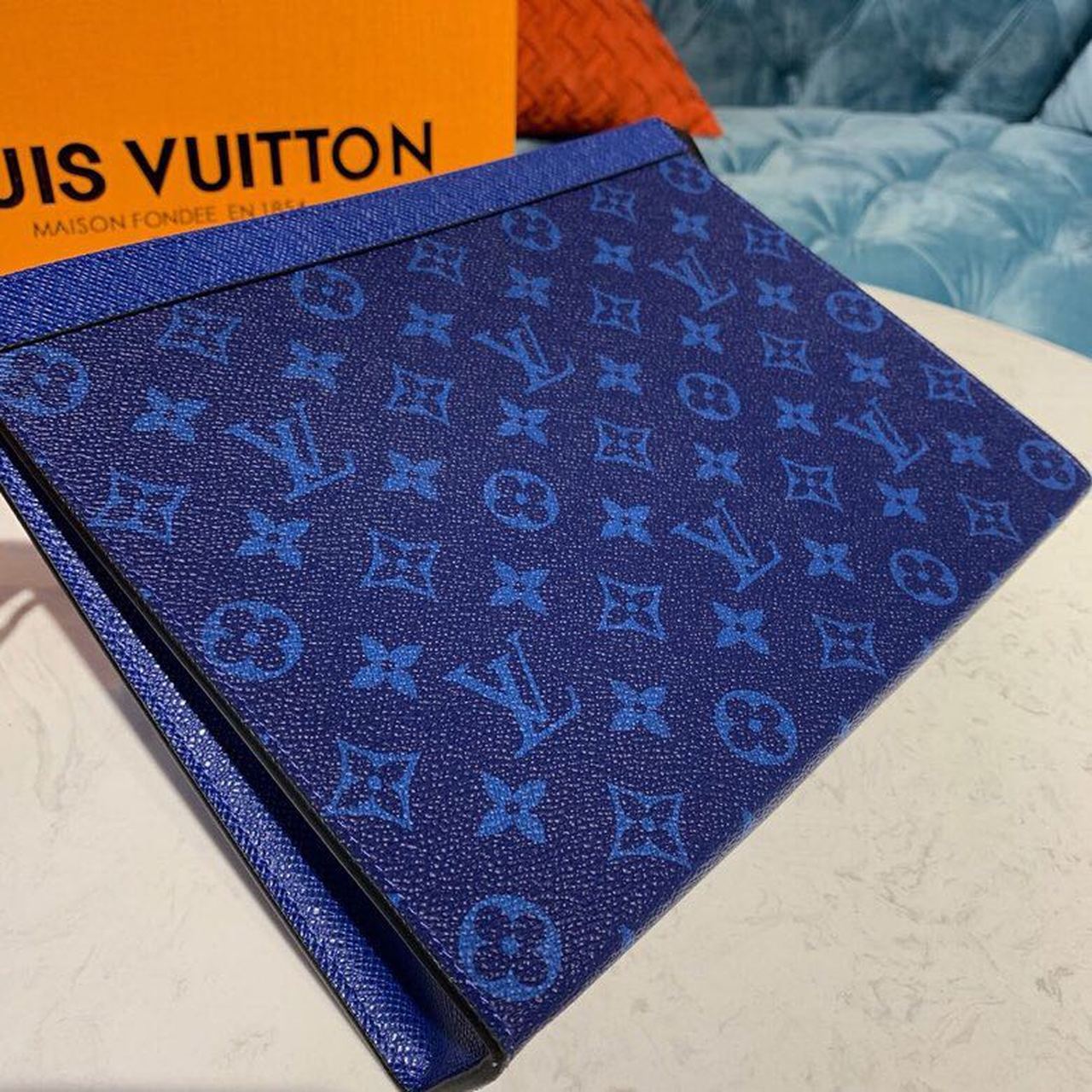 Top Quality Pochette Voyage MM Monogram Eclipse Canvas Pacific Blue For Men, Bags, Travel Bags 10.6in/27cm Top Quality M30423