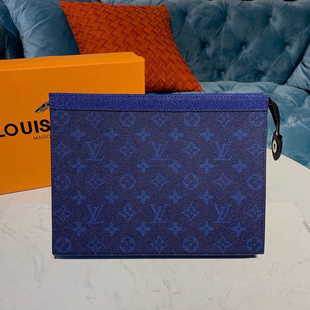 Top Quality Pochette Voyage MM Monogram Eclipse Canvas Pacific Blue For Men, Bags, Travel Bags 10.6in/27cm Top Quality M30423