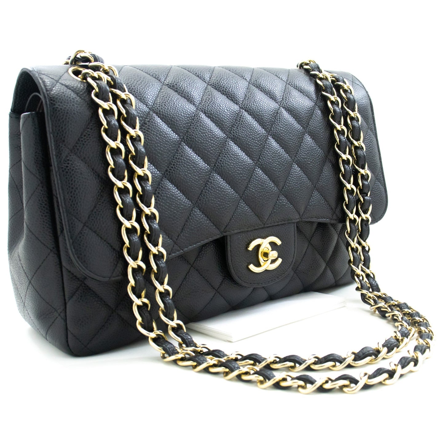 CHANEL Classic Large 11" Chain Shoulder Bag W Flap Black Caviar