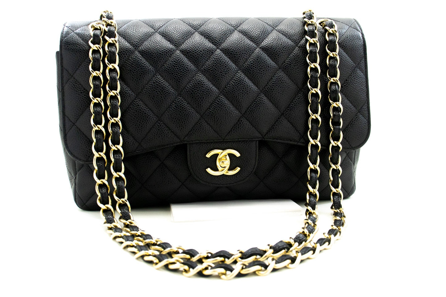 CHANEL Classic Large 11" Chain Shoulder Bag W Flap Black Caviar