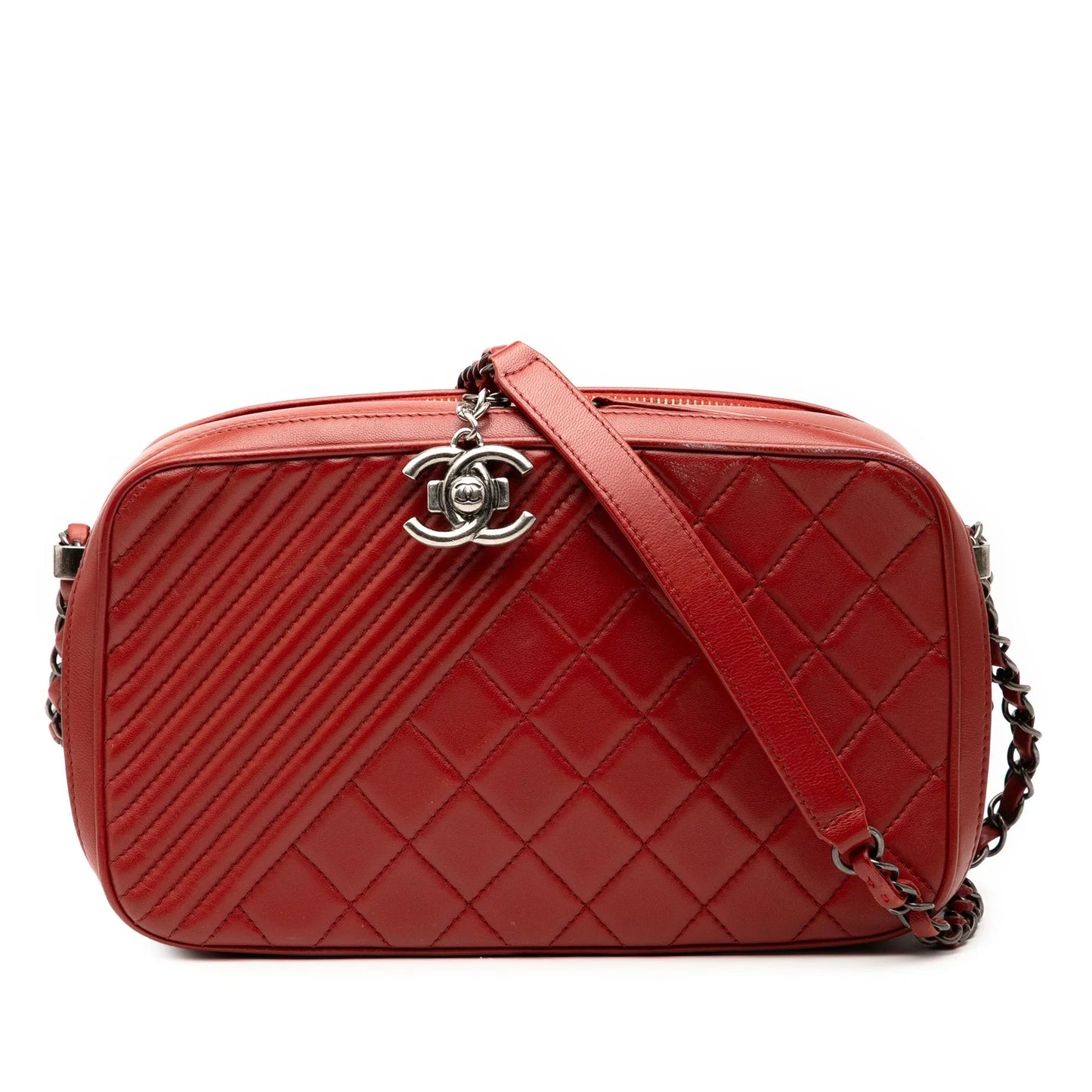 Red Chanel Medium Quilted Lambskin Coco Boy Camera Bag
