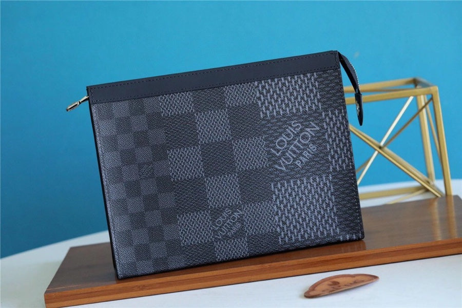Top Quality Pochette Voyage MM Damier Graphite 3D Canvas Grey For Men, Travel Accessories 27cm Top Quality N60444