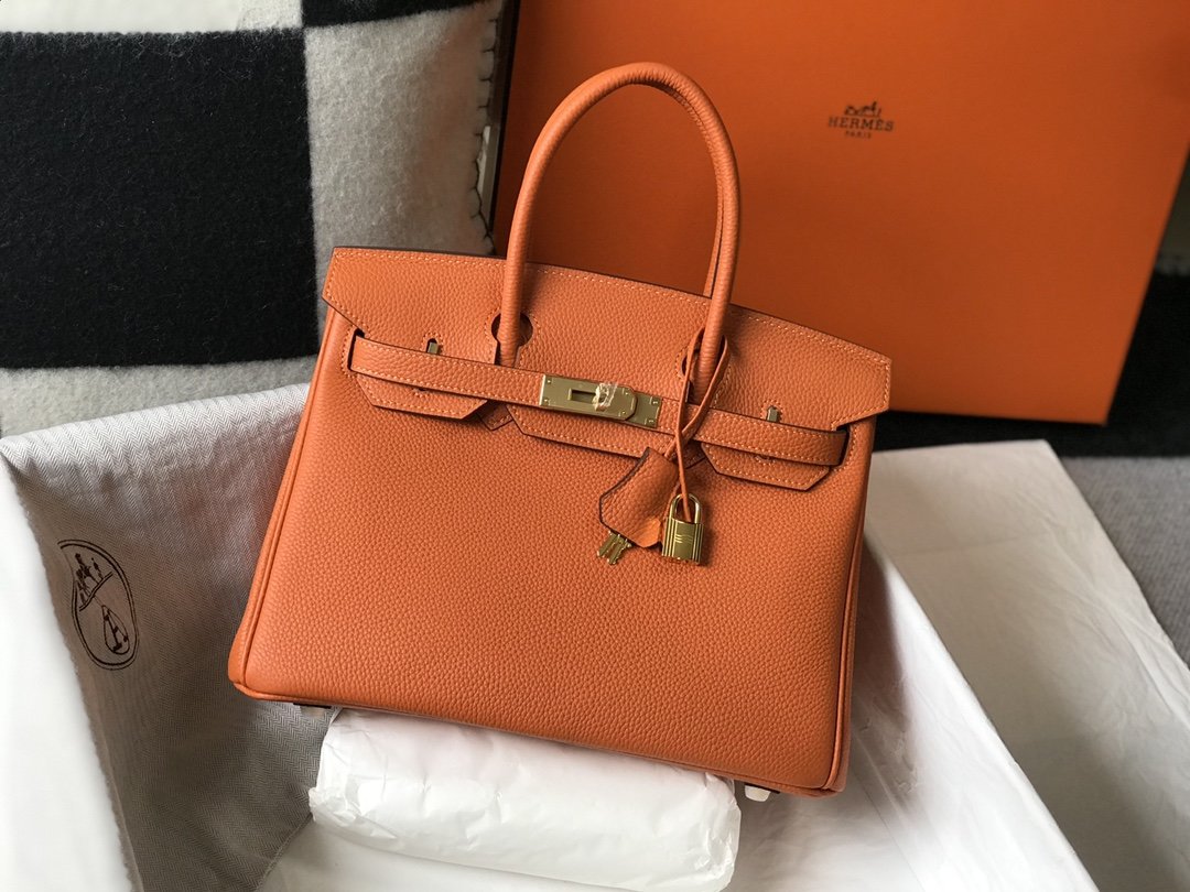 Top Quality Birkin Orange Togo Gold Hardware Bag For Women, Handbags, Shoulder Bags 30cm/12in