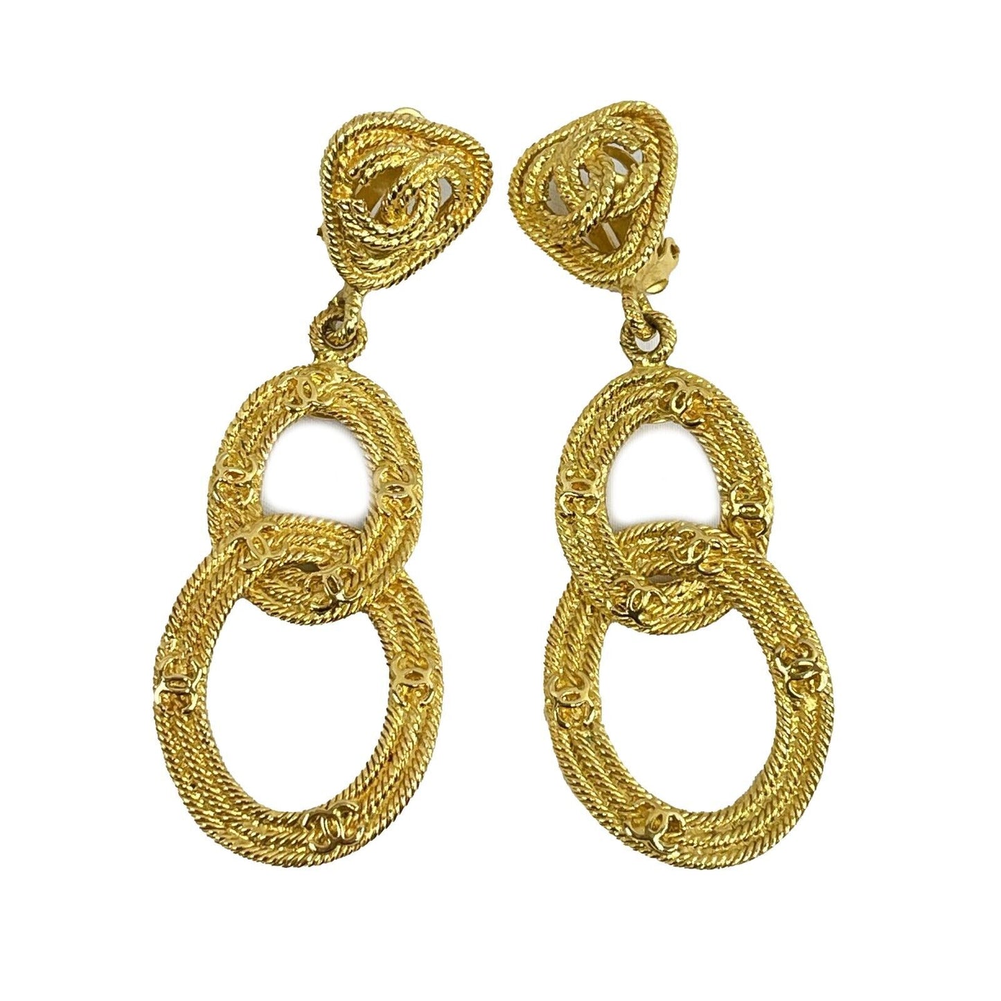 CHANEL -   28 Earrings Double Hoop Circle Swing Gold Plate Clip On