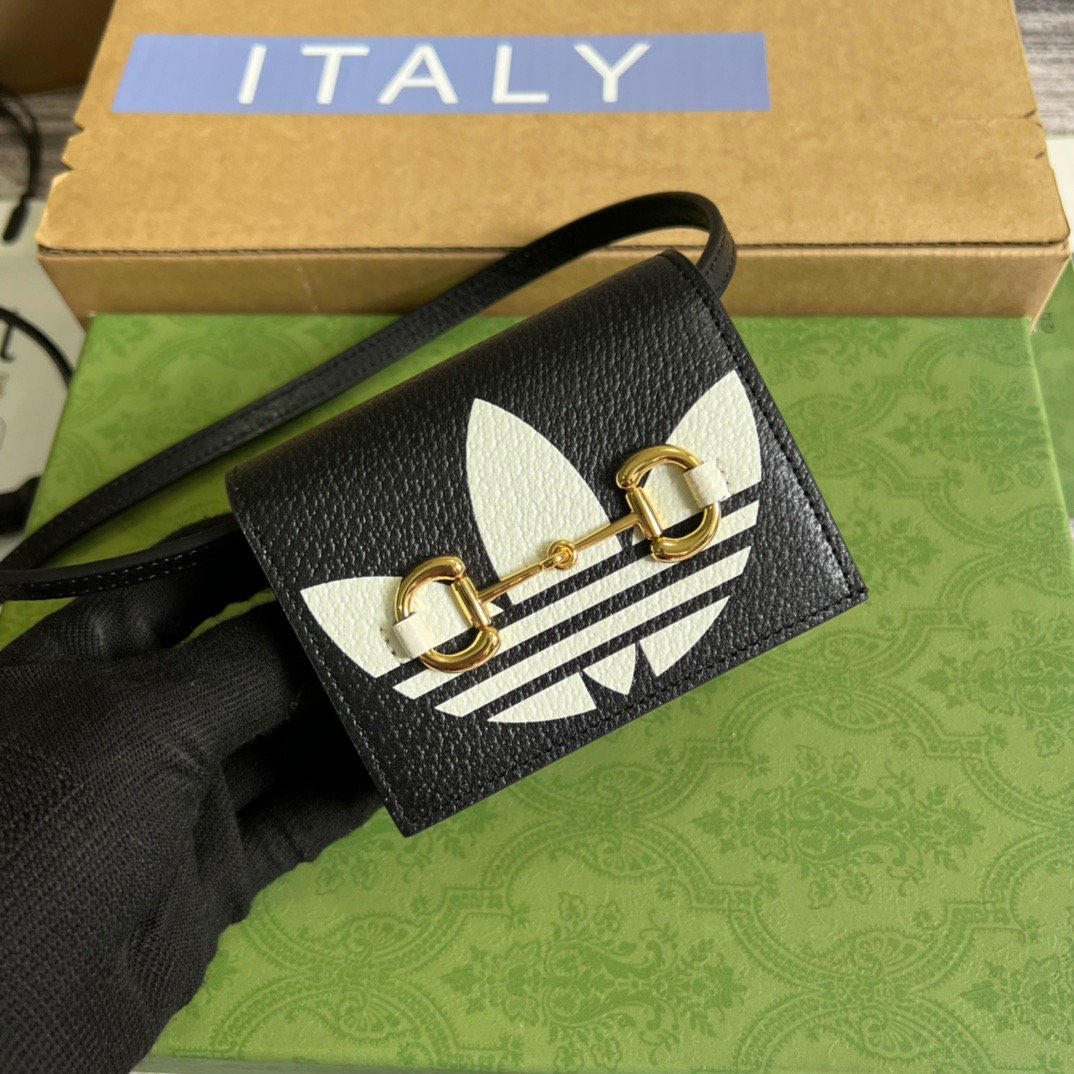 gg x Adidas Card Case With Horsebit Black For Women, Women’s Bags 4in/11cm gg