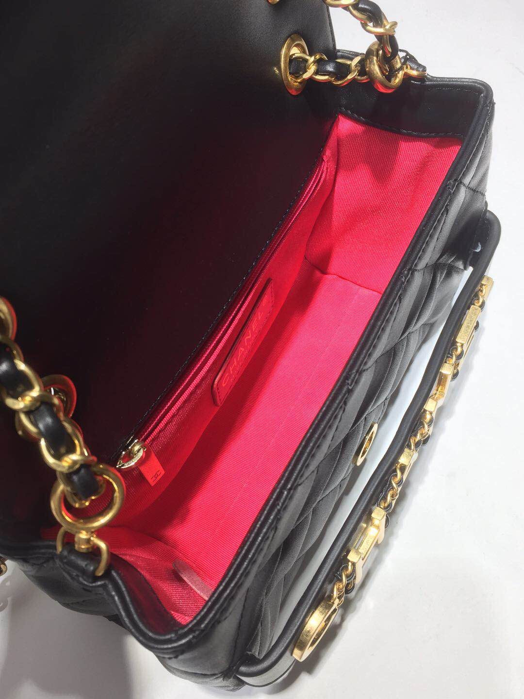 CHLFront Logo Small Flap Bag Gold Hardware Black For Women, Women’s Handbags, Shoulder Bags 8in/21cmAS1490