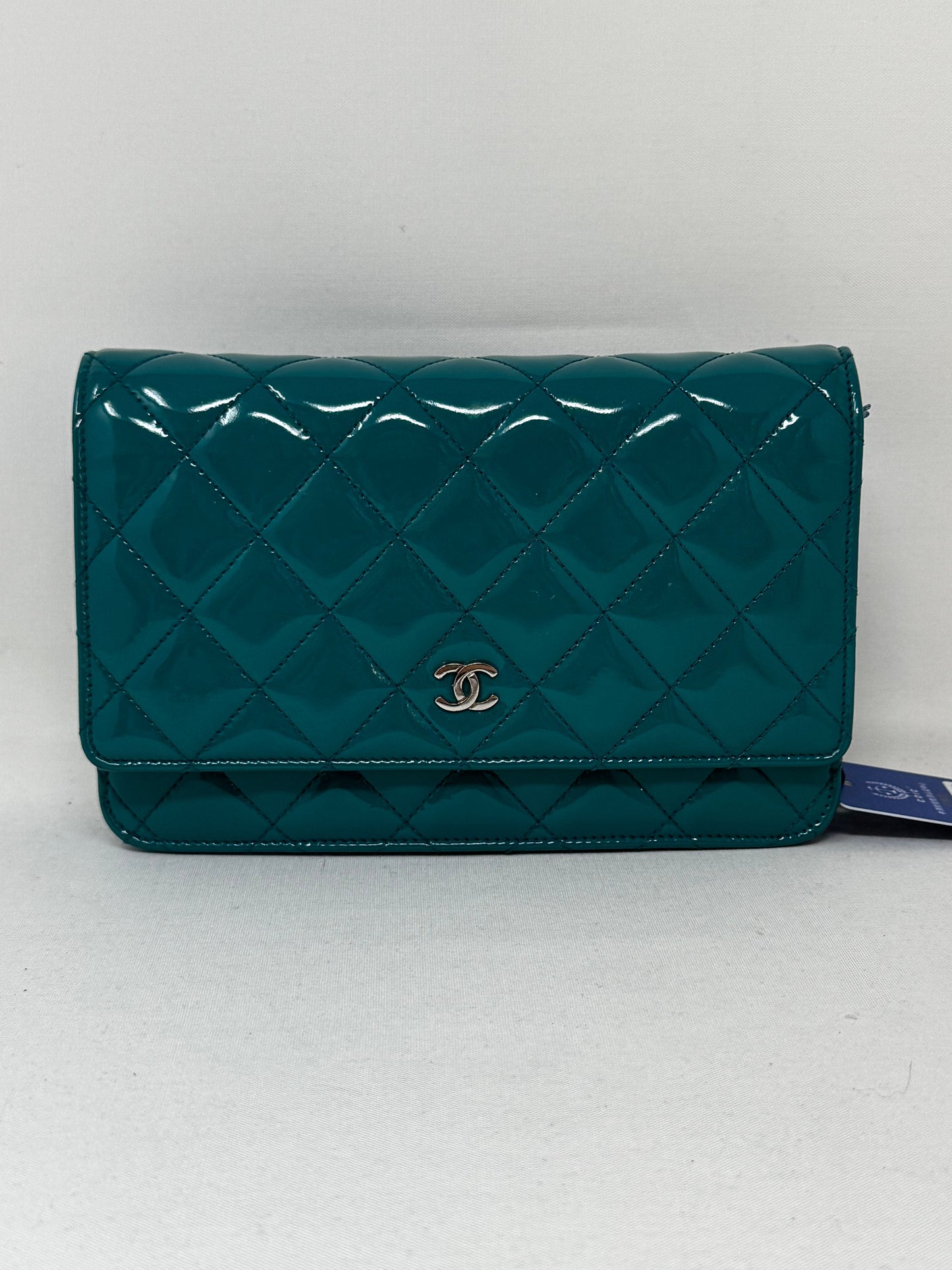 Chanel Quilted Patent Wallet On Chain - Blue Crossbody Bags, Handbags B20-92