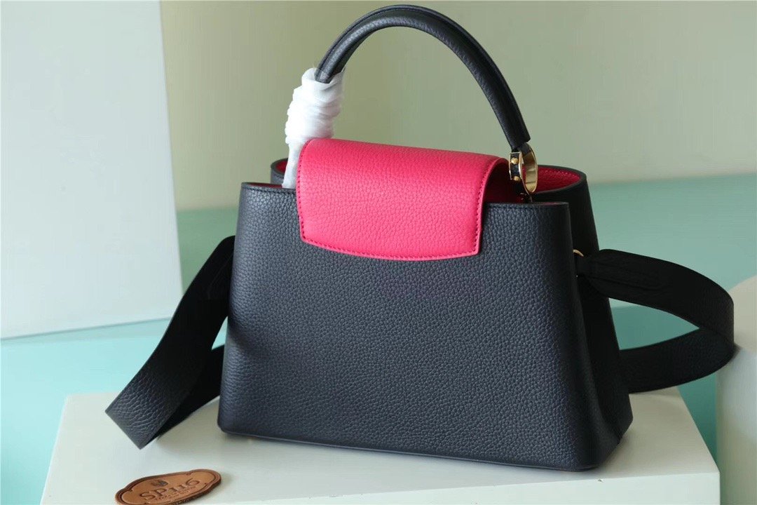 Top Quality Capucines MM Taurillon Black/ Rose Berlingot For Women, Womens Bags, Shoulder And Crossbody Bags 12.4in/31.5cm Top Quality M59882