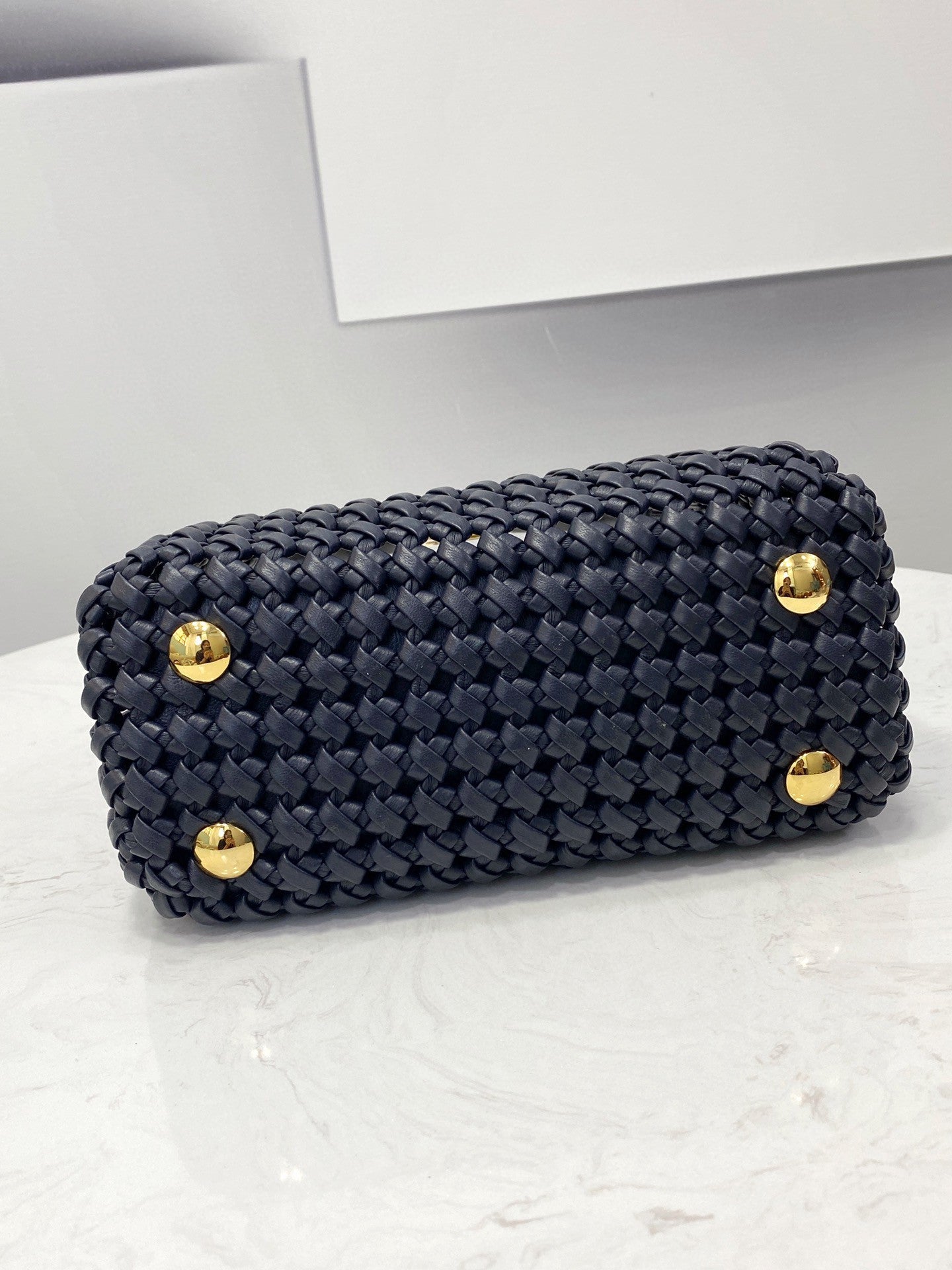 Top QualityTop Quality Peekaboo Mini Navy Blue Braided Bag For Woman 18cm/7in