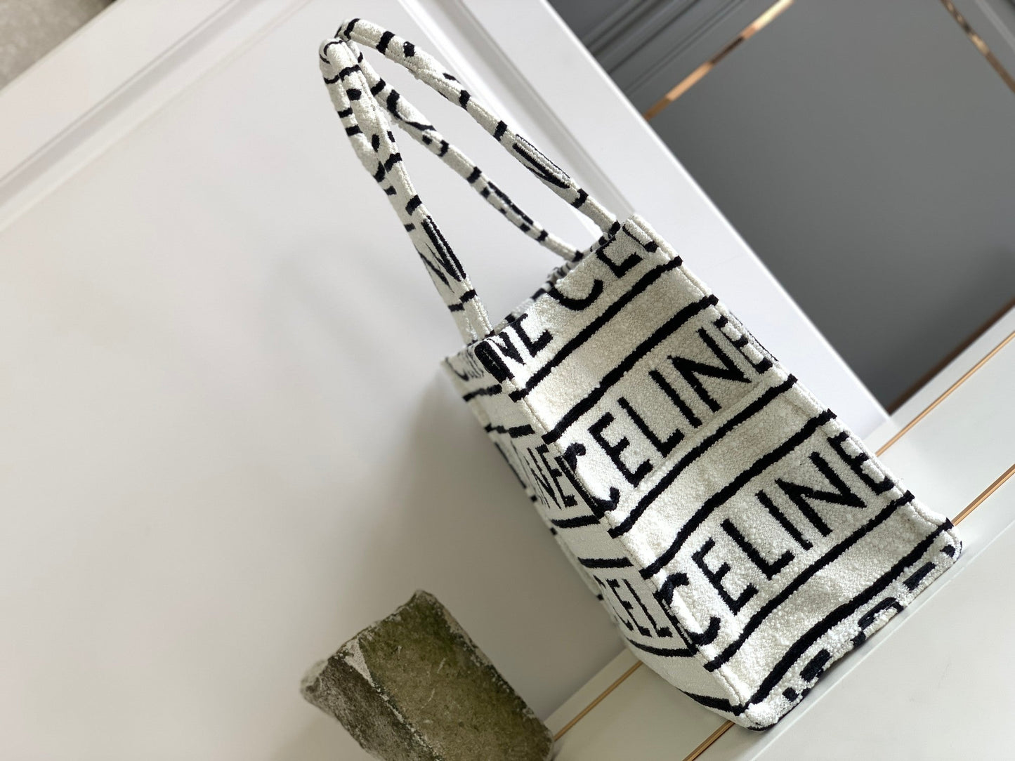 Top Quality Large Cabas Thais In Textile With Top Quality All-Over White / Black For Women 16in/41cm