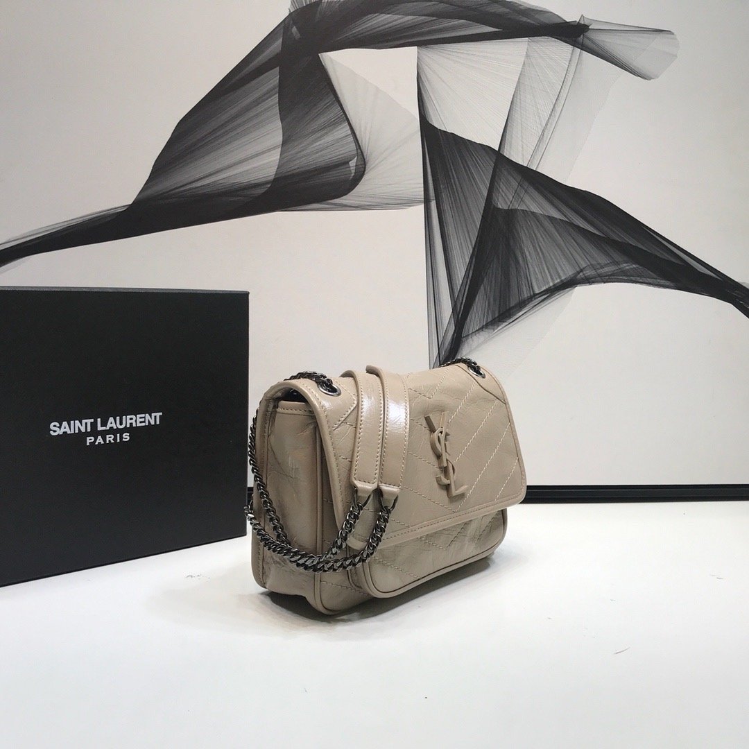 YSSL Niki Baby Chain Bag In Crinkled  Beige For Women 8in/21cm YSL 6331600EN049956