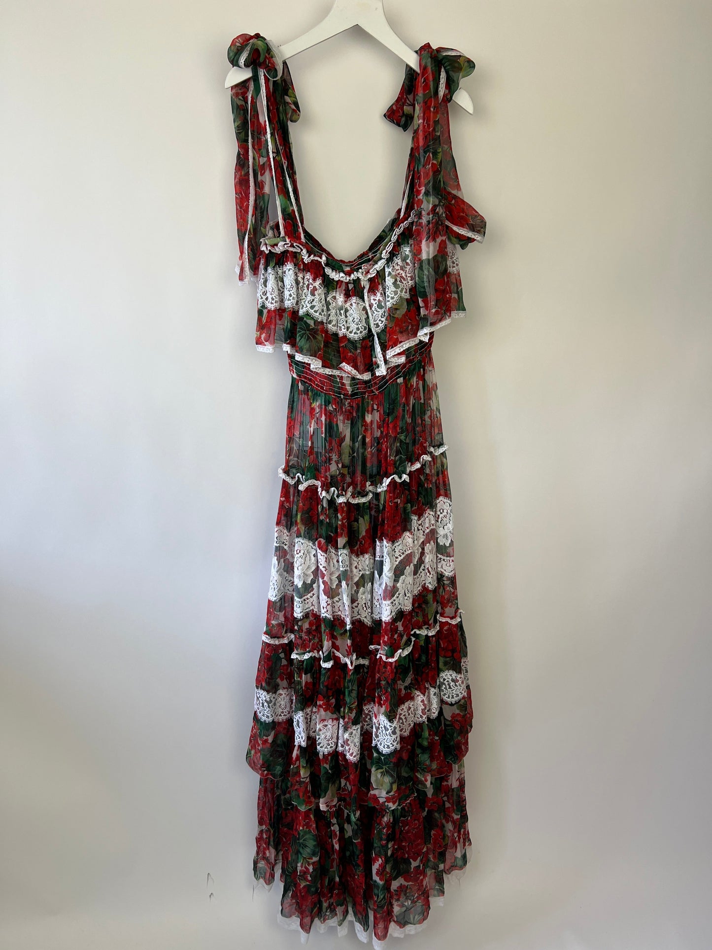 Dolce & Gabbana Red Maxi Floral Lace Tiered Dress Size IT 38 (UK 6)