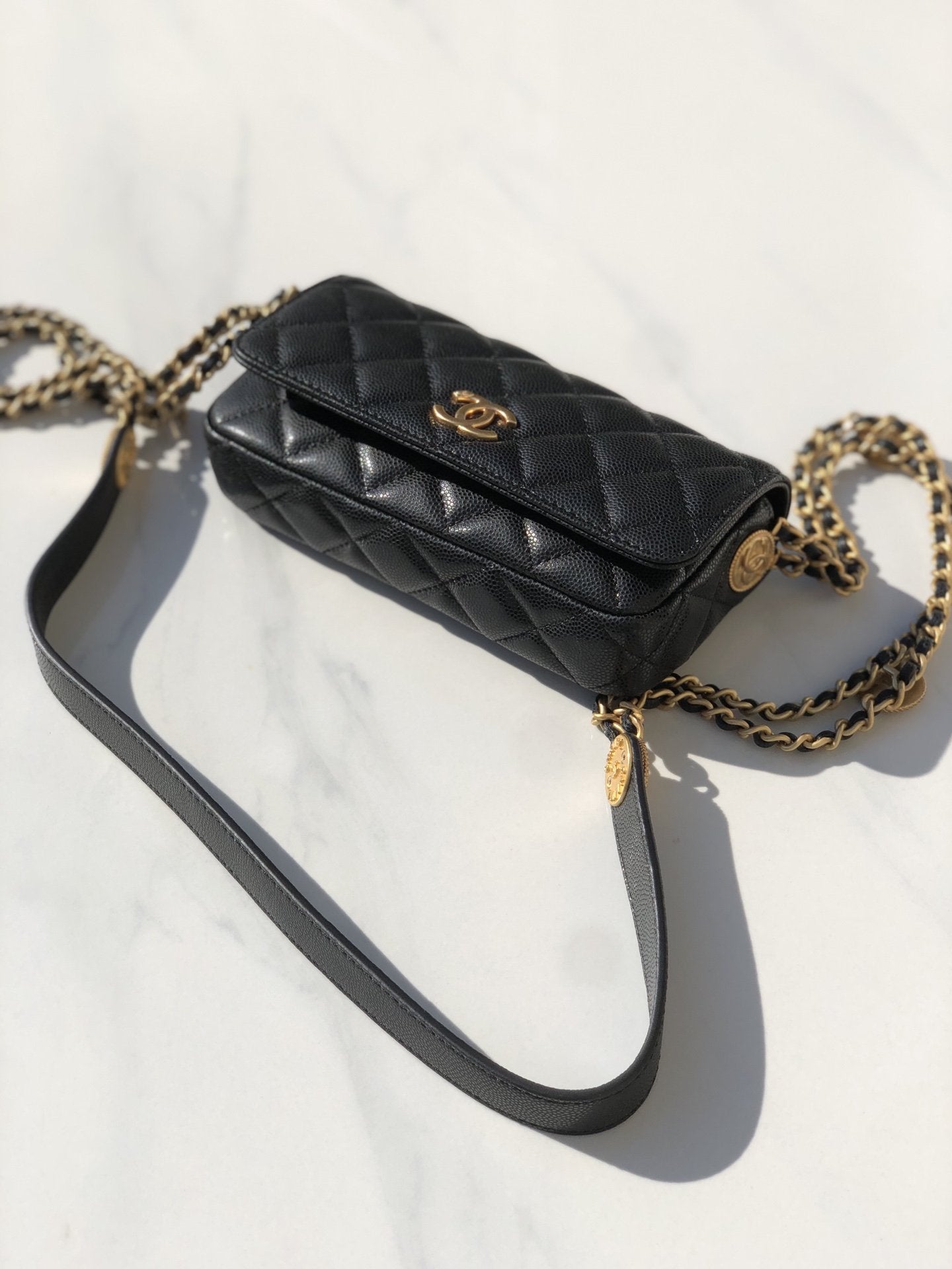 CHLSmall Flap Bags Gold Hardware Black For Women, Women’s Handbags, Shoulder Bags 7.5in/19cm