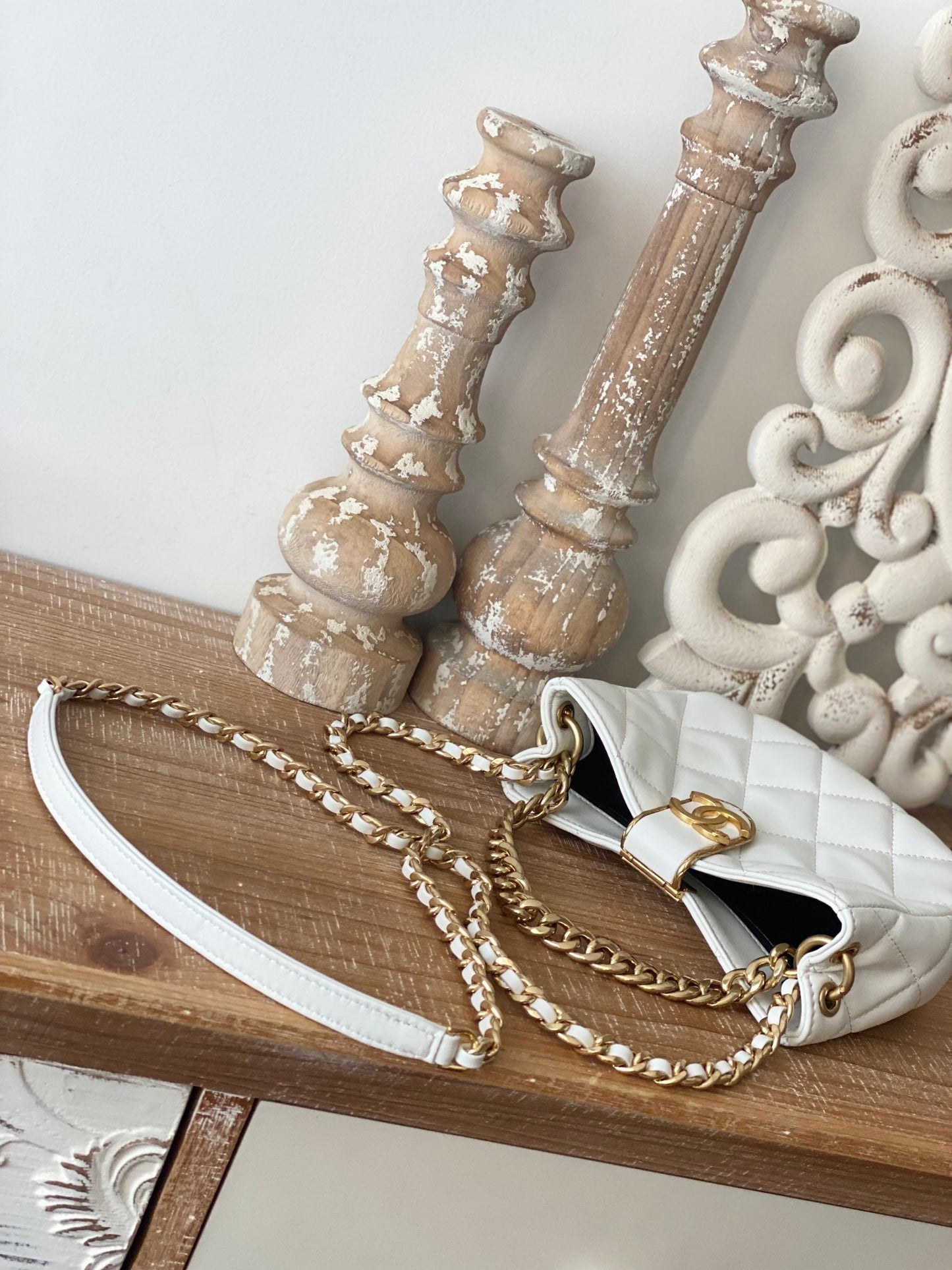 CHLSmall Hobo Bag Gold Hardware White For Women Handbags, Shoulder Bags 7.5in/19cm