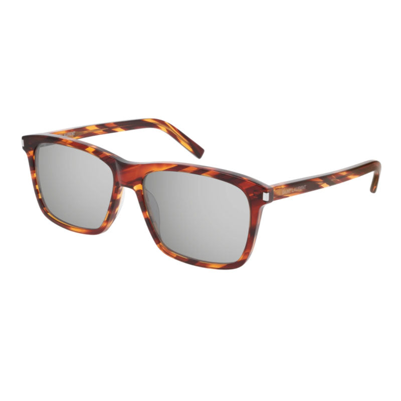 Saint Laurent Sunglasses Square Full Rim, Striped Havana Frame and Silver Lens SL339004