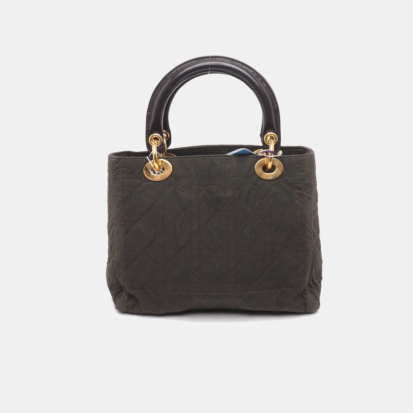 Lady Dior   Medium Brown Nylon Cloth with Yellow Gold-tone Hardware