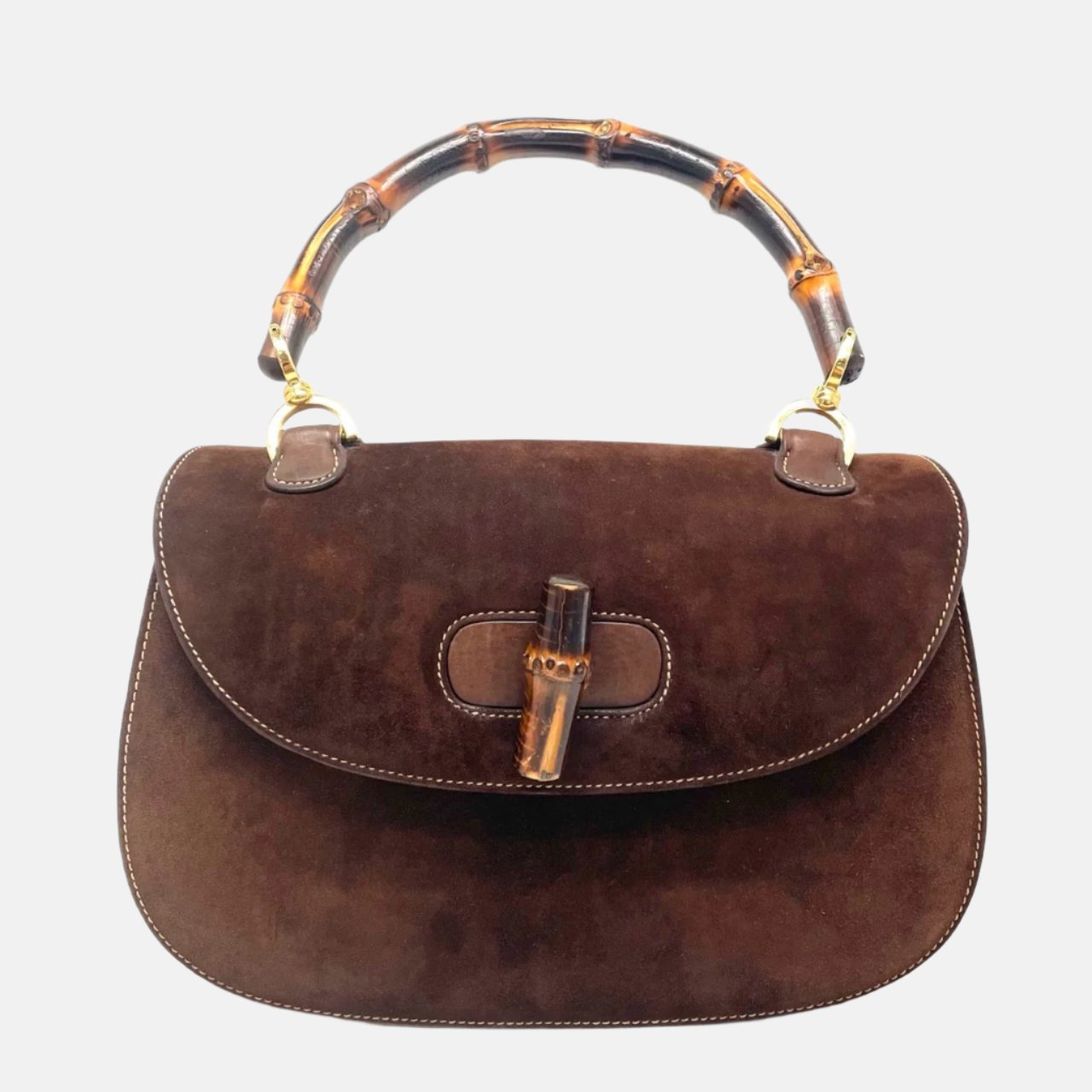 Gucci Bamboo 1947 Top Handle Bag Suede Leather Medium Dark Chocolate Brown
