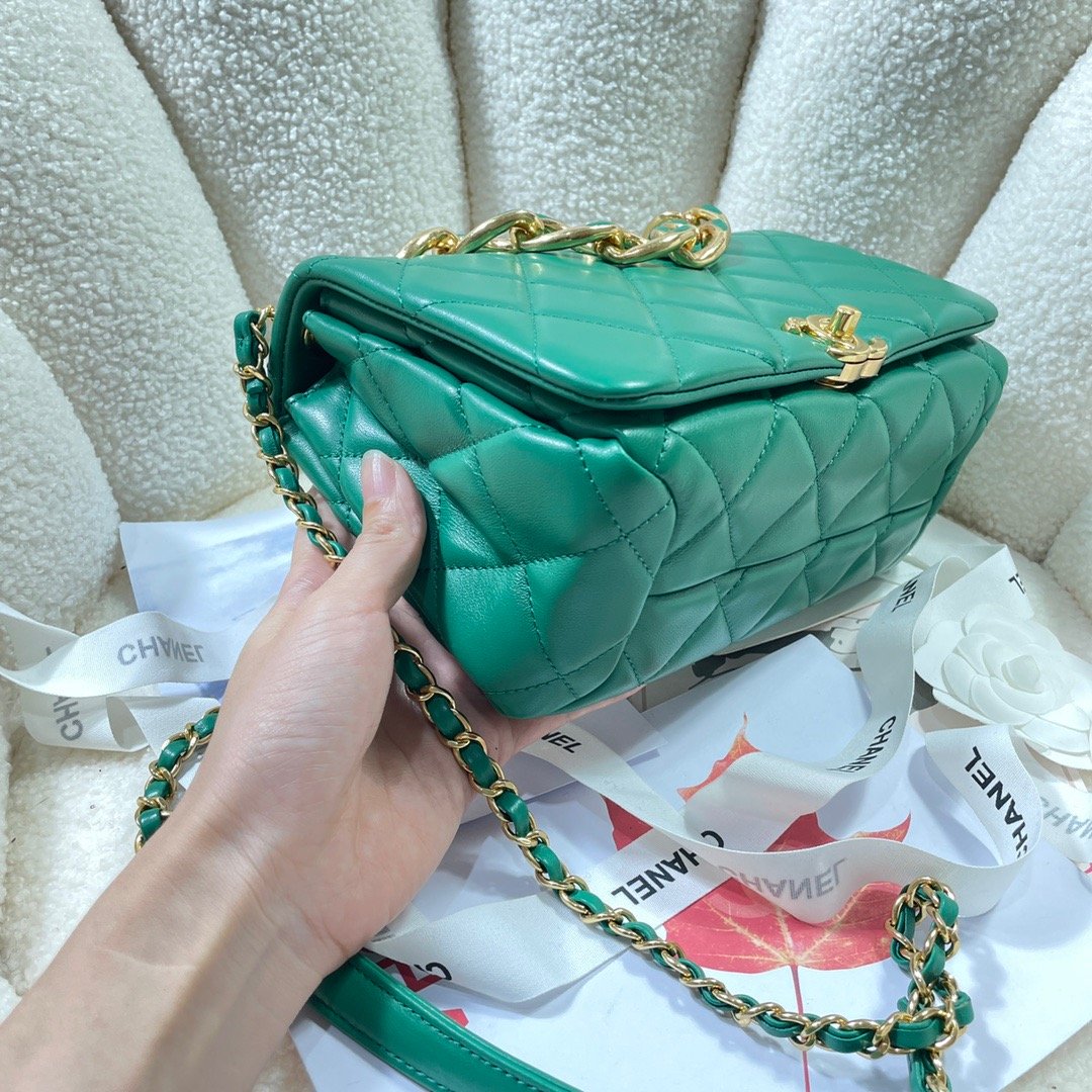 CHLLarge Flap Bag Gold Hardware Green For Women, Women’s Handbags, Shoulder Bags 9.1in/23cm AS3367