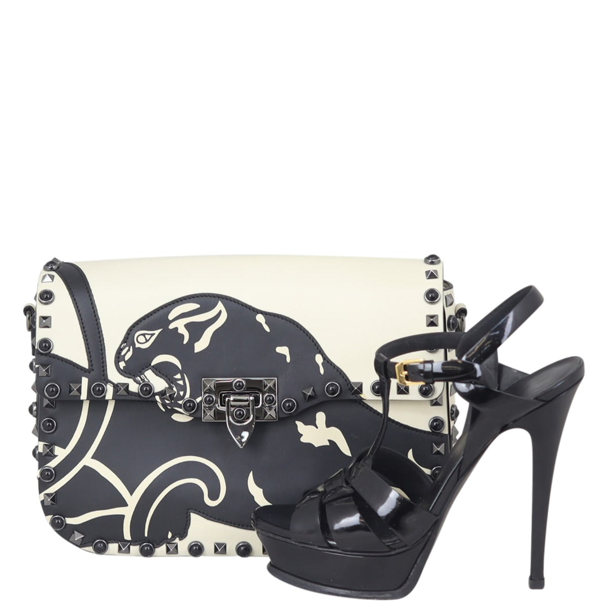 Valentino Rolling Rockstud Panther Guitar Strap Crossbody