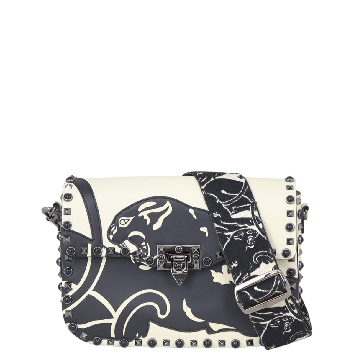 Valentino Rolling Rockstud Panther Guitar Strap Crossbody
